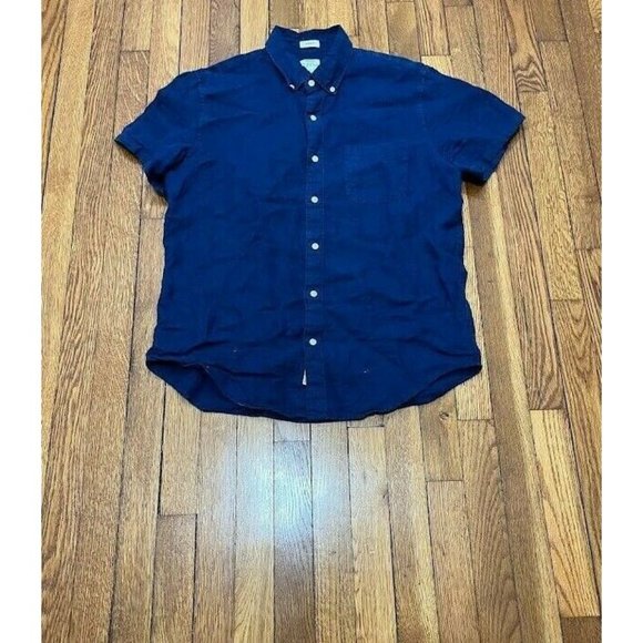 J. Crew Irish Linen Button Down Shirt Mens Medium Blue Classic Fit Short Sleeve
